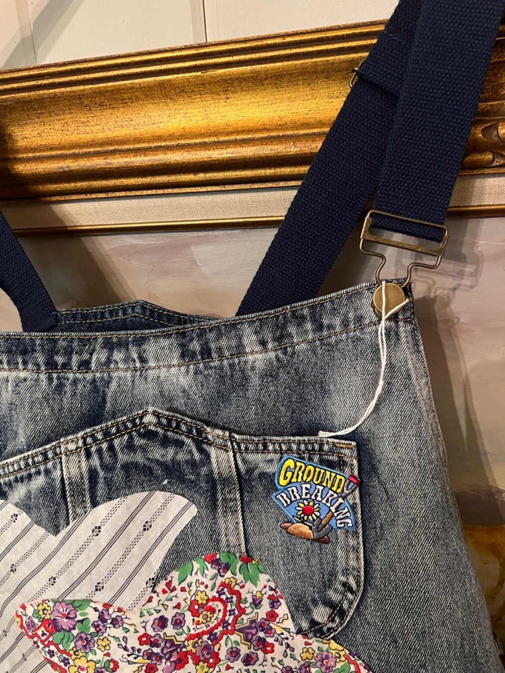 OOAK Vintage Gardening Eclectic Grandpa Upcycle Overalls Quilted Poppy - Picture 9 of 12